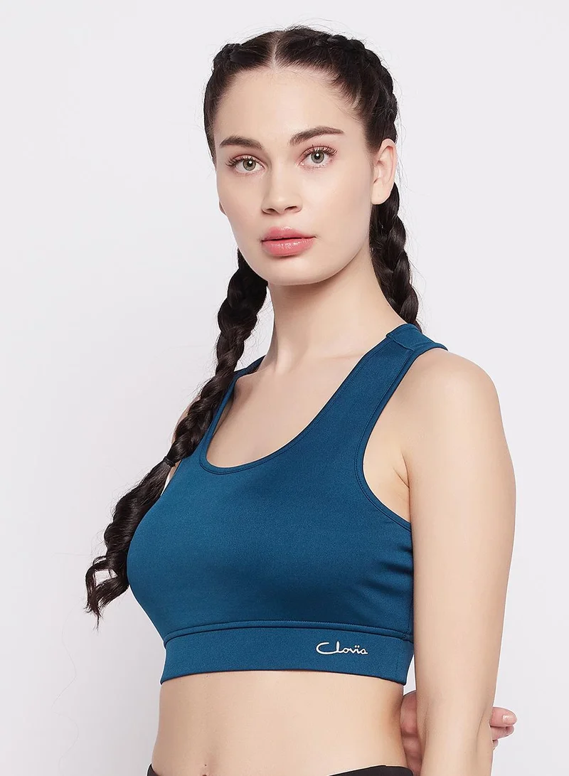 Clovia Blue Medium Impact Padded Racerback Sports Bra in Navy for Women | Best Price UAE